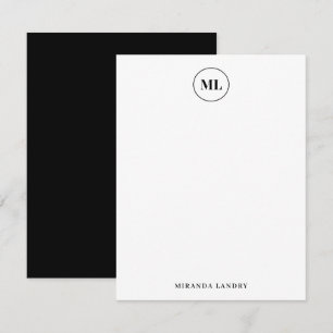 Vorname für Elegante Schwarze Circle Monogram Mitteilungskarte