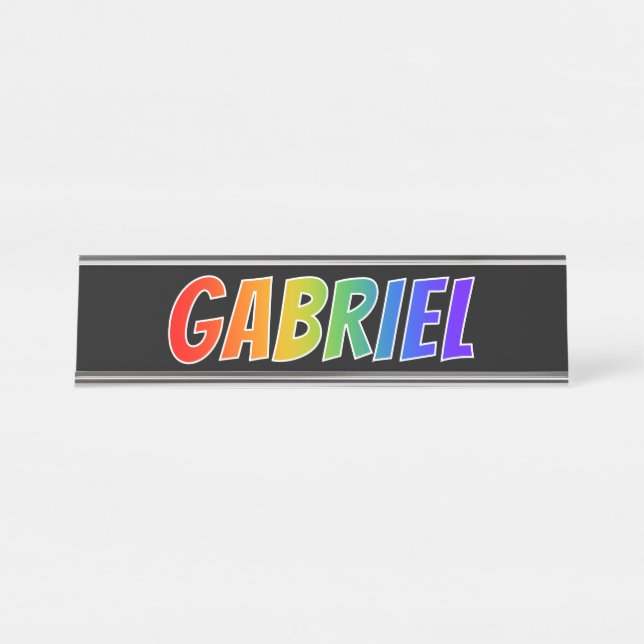 Vorname "GABRIEL": Spaß-Regenbogen-Farbton Schreibtischnamensplakette (Vorderseite )