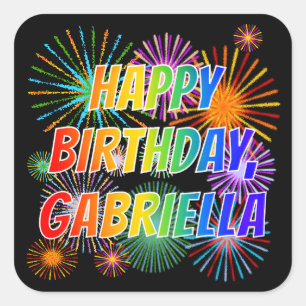 Vorname "GABRIELLA", Fun "HAPPY BIRTHDAY" Quadratischer Aufkleber