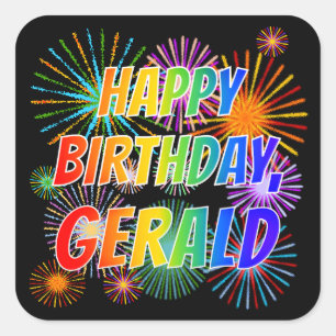 Vorname "GERALD", Fun "HAPPY BIRTHDAY" Quadratischer Aufkleber