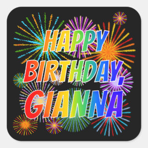 Vorname "GIANNA", Spaß "GLÜCKLICHER BIRTHTAG" Quadratischer Aufkleber