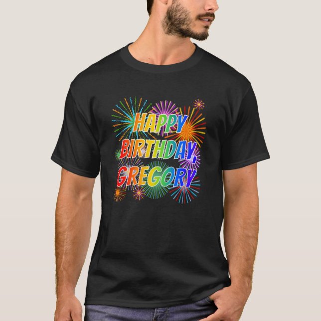 Vorname "GREGORY", Fun "HAPPY BIRTHDAY" T-Shirt (Vorderseite)