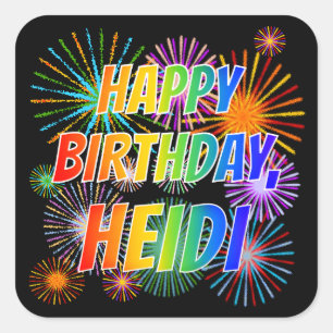 Vorname "HEIDI", Fun "HAPPY BIRTHDAY" Quadratischer Aufkleber
