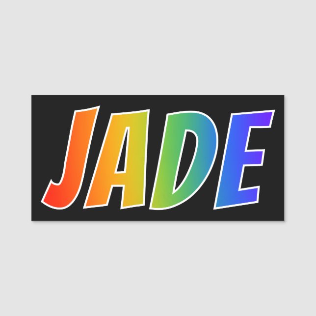 Vorname "JADE": Spaß-Regenbogen-Farbton Namensschild (Vorderseite)
