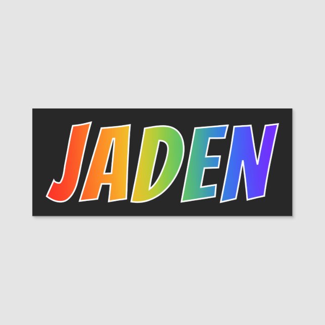 Vorname "JADEN": Spaß-Regenbogen-Farbton Namensschild (Vorderseite)