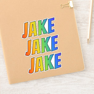 Vorname "JAKE" mit Spaß-Regenbogen-Farbton Aufkleber