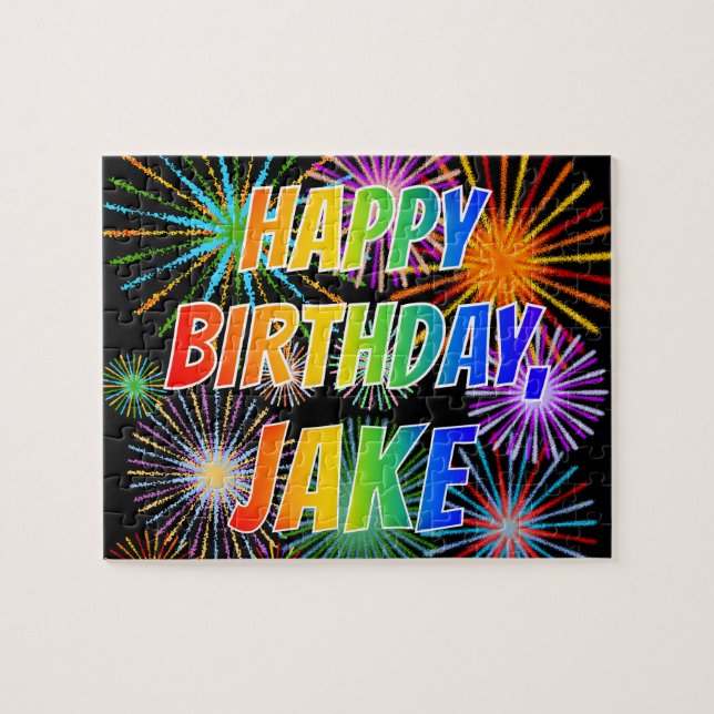 Vorname "JAKE", Spaß "GLÜCKLICHER GEBURTSTAG" Puzzle (Horizontal)