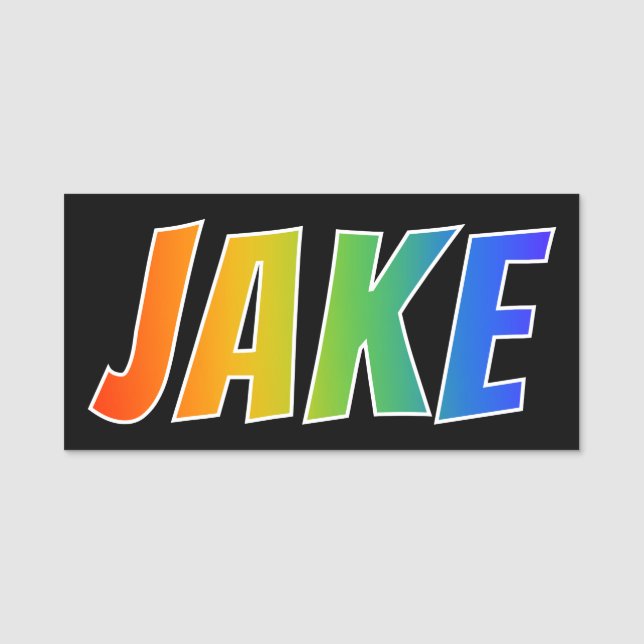 Vorname "JAKE": Spaß-Regenbogen-Farbton Namensschild (Vorderseite)