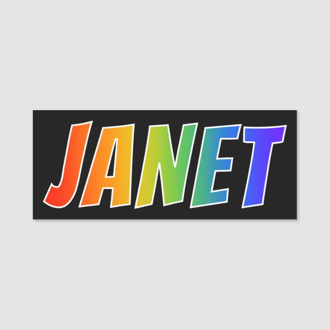 Vorname "JANET": Spaß-Regenbogen-Farbton Namensschild (Vorderseite)