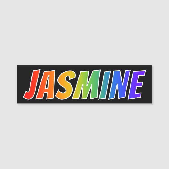 Vorname "JASMIN": Spaß-Regenbogen-Farbton Namensschild (Vorderseite)