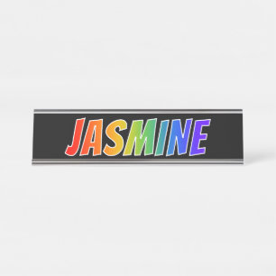 Vorname "JASMIN": Spaß-Regenbogen-Farbton Schreibtischnamensplakette