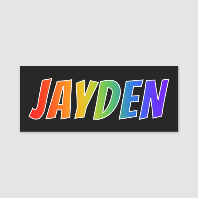 Vorname "JAYDEN": Spaß-Regenbogen-Farbton Namensschild (Vorderseite)