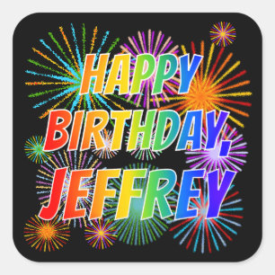 Vorname "JEFFREY", Fun "HAPPY BIRTHDAY" Quadratischer Aufkleber