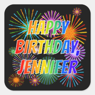Vorname "JENNIFER", Fun "HAPPY BIRTHDAY" Quadratischer Aufkleber