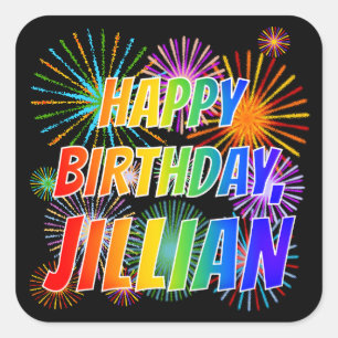 Vorname "JILLIAN", Fun "HAPPY BIRTHDAY" Quadratischer Aufkleber