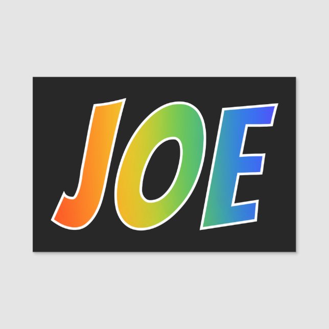 Vorname "JOE": Spaß-Regenbogen-Farbton Namensschild (Vorderseite)
