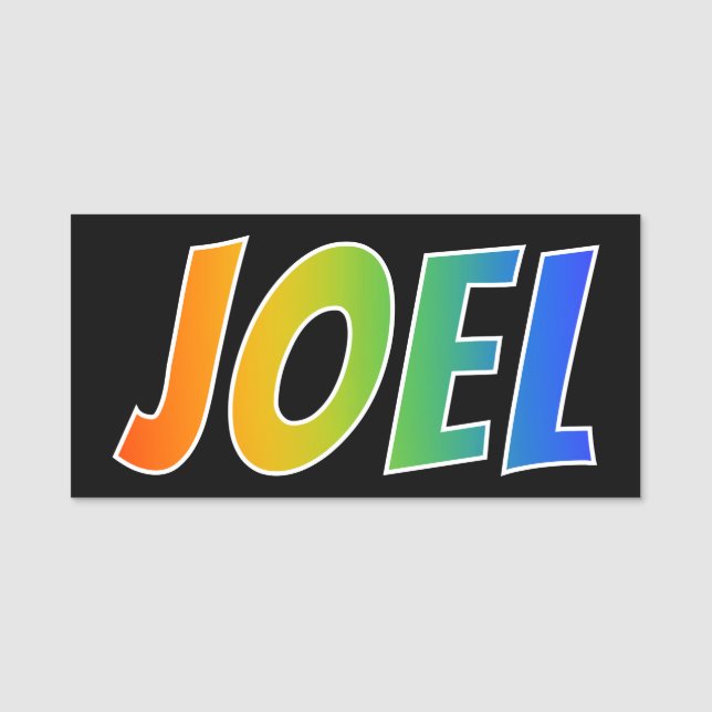 Vorname "JOEL": Fun-Regenbogenfarben Namensschild (Vorderseite)