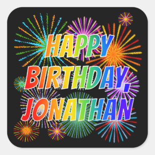 Vorname "JONATHAN", Fun "HAPPY BIRTHDAY" Quadratischer Aufkleber