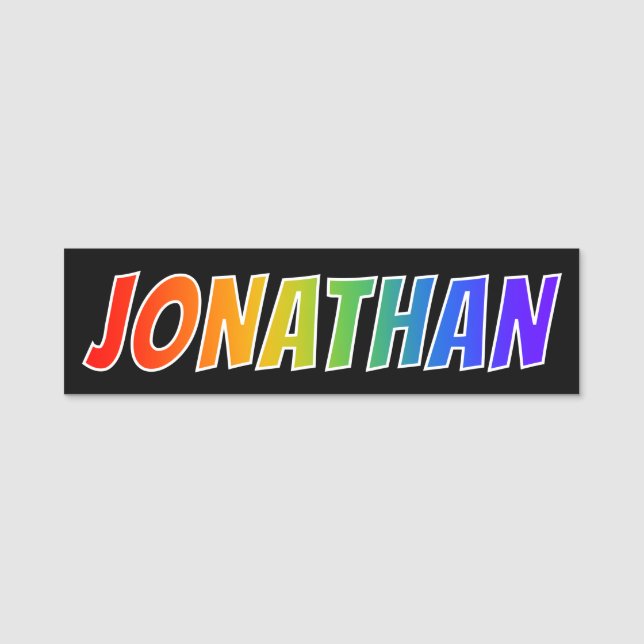 Vorname "JONATHAN": Spaß-Regenbogen-Farbton Namensschild (Vorderseite)