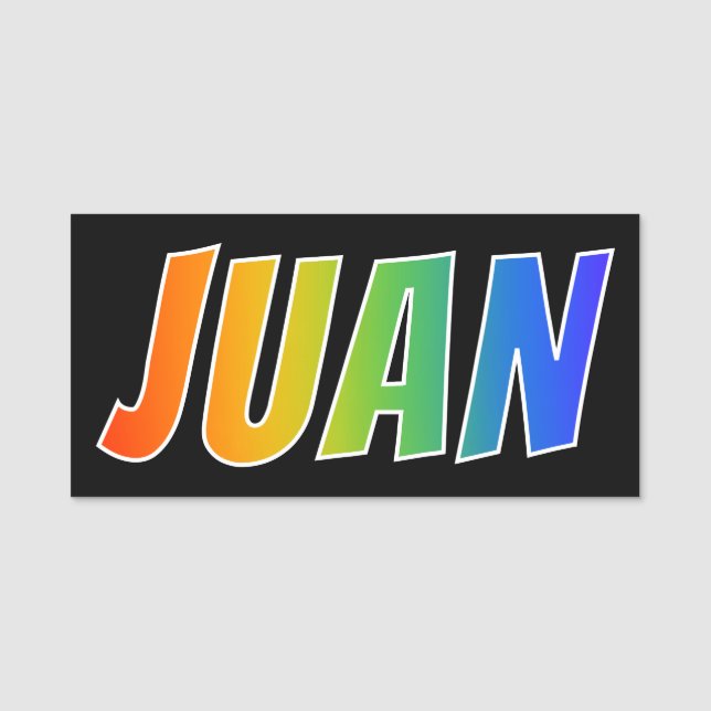 Vorname "JUAN": Spaß-Regenbogen-Farbton Namensschild (Vorderseite)