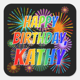 Vorname "KATHY", Spaß "GLÜCKLICHER BIRTHTAG" Quadratischer Aufkleber