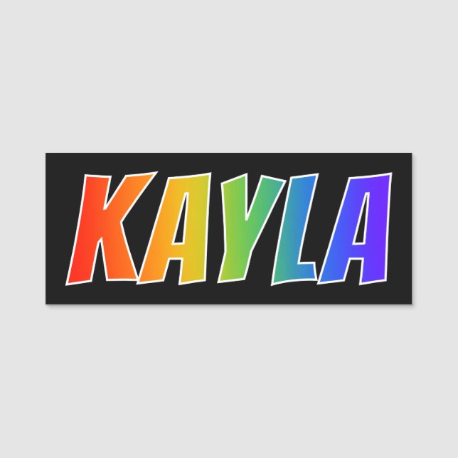 Vorname "KAYLA": Spaß-Regenbogen-Farbton Namensschild (Vorderseite)