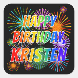 Vorname "KRISTEN", Fun "HAPPY BIRTHDAY" Quadratischer Aufkleber