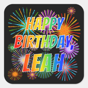 Vorname "LEAH", Fun "HAPPY BIRTHDAY" Quadratischer Aufkleber