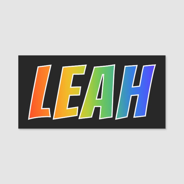 Vorname "LEAH": Spaß-Regenbogen-Farbton Namensschild (Vorderseite)