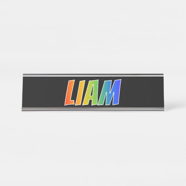 Vorname "LIAM": Spaß-Regenbogen-Farbton Schreibtischnamensplakette (Vorderseite )