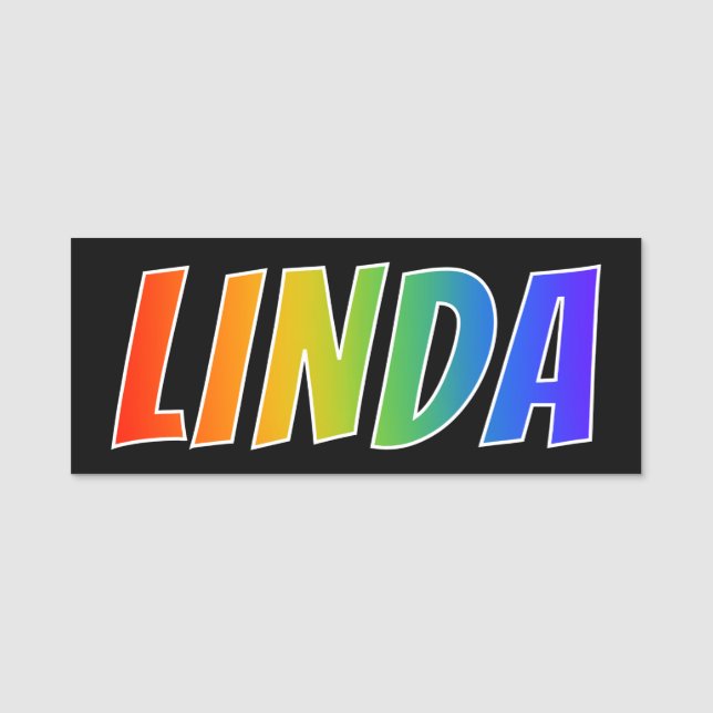 Vorname "LINDA": Spaß-Regenbogen-Farbton Namensschild (Vorderseite)