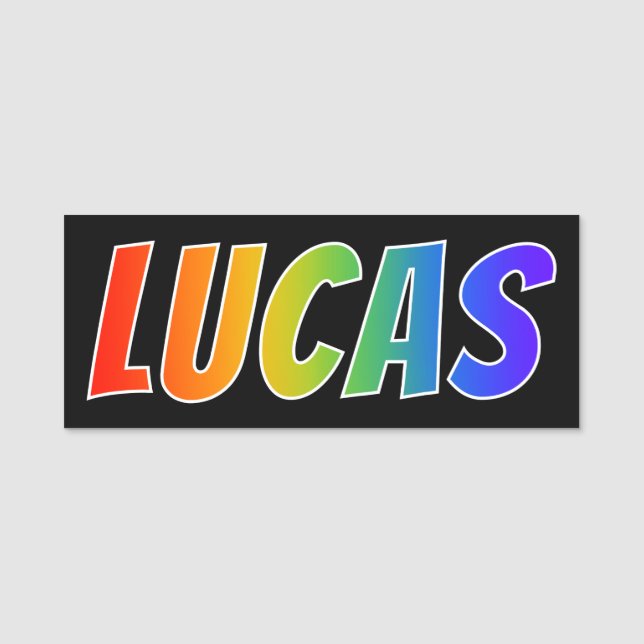 Vorname "LUCAS": Spaß-Regenbogen-Farbton Namensschild (Vorderseite)