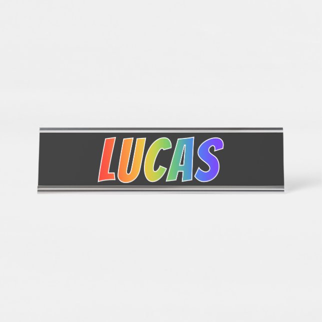 Vorname "LUCAS": Spaß-Regenbogen-Farbton Schreibtischnamensplakette (Vorderseite )
