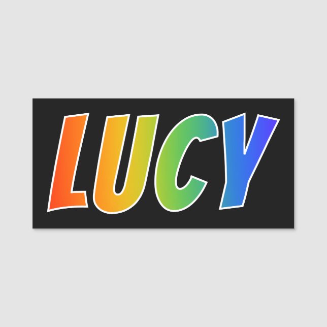 Vorname "LUCY": Spaß-Regenbogen-Farbton Namensschild (Vorderseite)