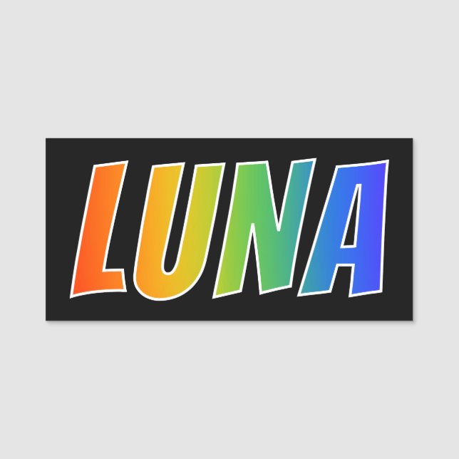 Vorname "LUNA": Spaß-Regenbogen-Farbton Namensschild (Vorderseite)