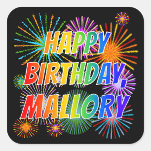 Vorname "MALLORY", Spaß "GLÜCKLICHER BIRTHTAG" Quadratischer Aufkleber