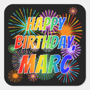 Vorname "MARC", Fun "GLÜCK BIRTHTAG" Quadratischer Aufkleber