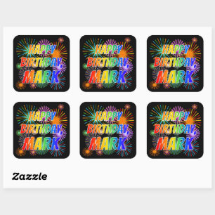 Vorname "MARK", Fun "GLÜCK BIRTHTAG" Quadratischer Aufkleber
