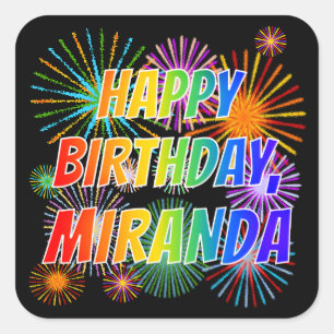 Vorname "MIRANDA", Fun "GLÜCK BIRTHDAY" Quadratischer Aufkleber