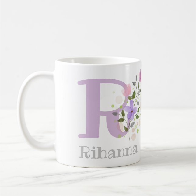 Vorname mit Blume. Blumendesign Kaffeetasse (Links)