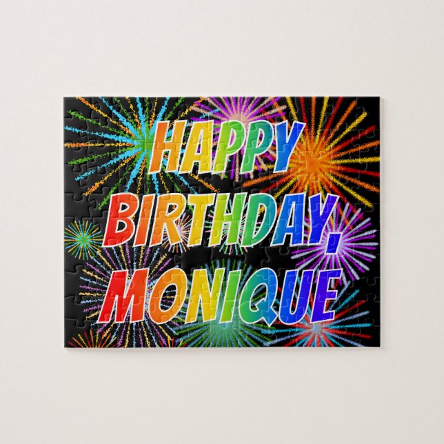 Vorname "MONIQUE", Spaß "GLÜCKLICHER GEBURTSTAG" Puzzle (Horizontal)