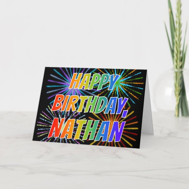 Vorname "NATHAN" Fun "HAPPY BIRTHDAY" Karte (Vorderseite)