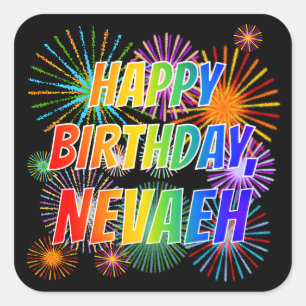 Vorname "NEVAEH", Fun "HAPPY BIRTHDAY" Quadratischer Aufkleber
