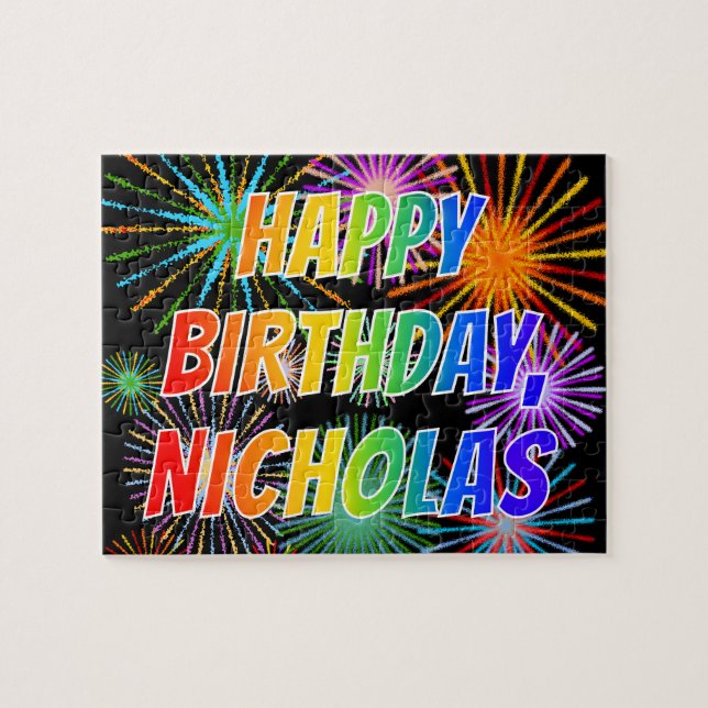 Vorname "NICHOLAS", Fun "HAPPY BIRTHDAY" Puzzle (Horizontal)