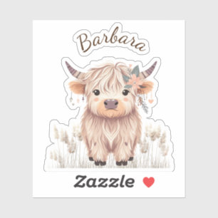 Vorname Niedlich moderne Boho Highland Cow Aufkleber