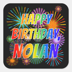 Vorname "NOLAN", Spaß "GLÜCKLICHER BIRTHTAG" Quadratischer Aufkleber