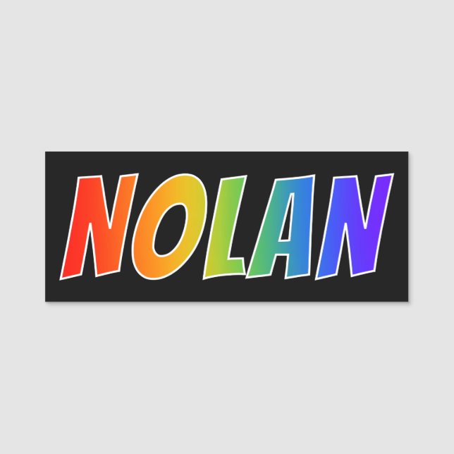 Vorname "NOLAN": Spaß-Regenbogen-Farbton Namensschild (Vorderseite)