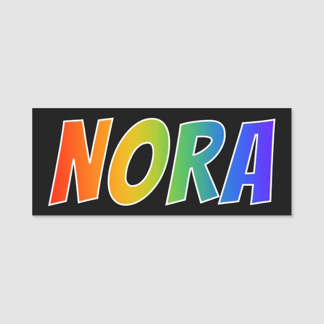 Vorname "NORA": Spaß-Regenbogen-Farbton Namensschild (Vorderseite)