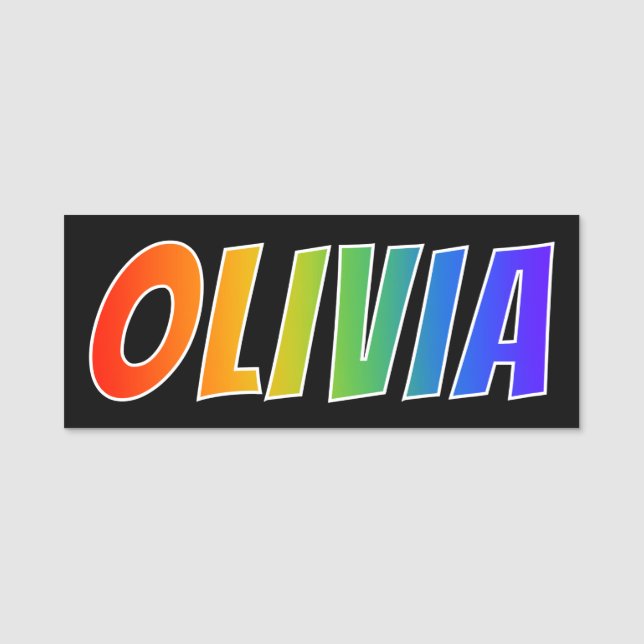 Vorname "OLIVIA": Spaß-Regenbogen-Farbton Namensschild (Vorderseite)