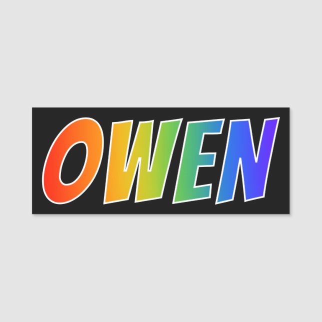 Vorname "OWEN": Spaß-Regenbogen-Farbton Namensschild (Vorderseite)